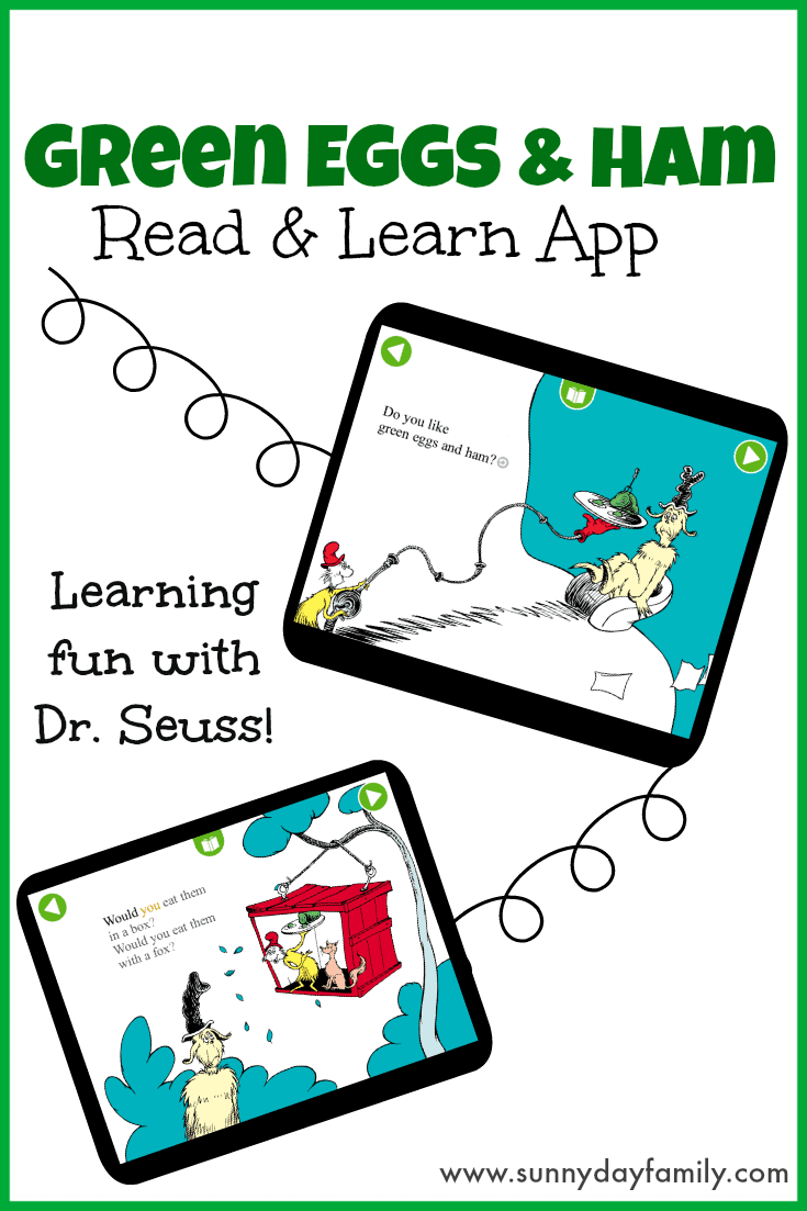A Dr. Seuss classic comes to life with the new Green Eggs and Ham Read & Learn app! A fun learning app for kids age 3-6! A Dr. Seuss classic comes to life with the new Green Eggs and Ham Read & Learn app! A fun learning app for kids age 3-6!