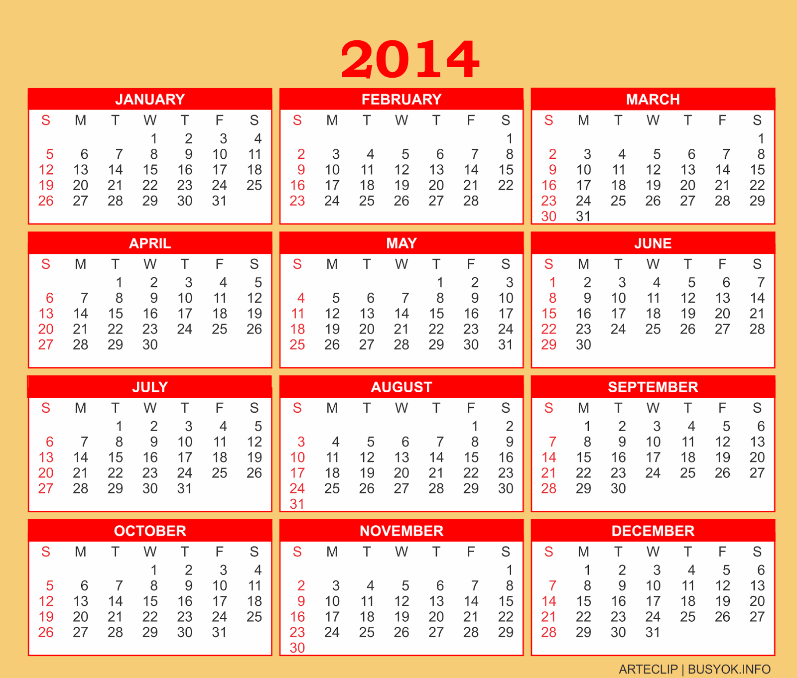 2014 calendar download pdf
