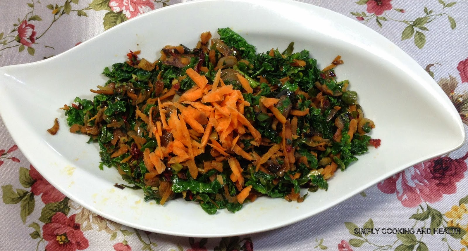 Simply Cooking and Health Spicy kale stir fry with carrot and broken chili