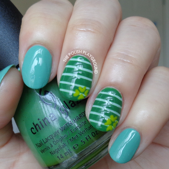 St. Patrick's Day Inspired Stripes and Clover Nail Art