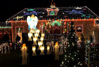 Outdoor Christmas decoration with lights and angels picture