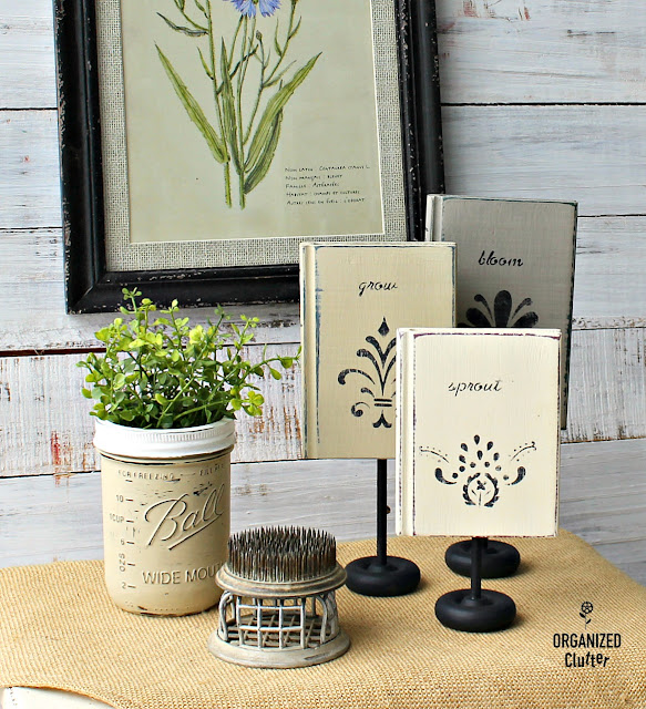 Home Interiors Wood Book Set Upcycle #thriftshopmakeover #stencil #chalked #chalkpaint #stencil
