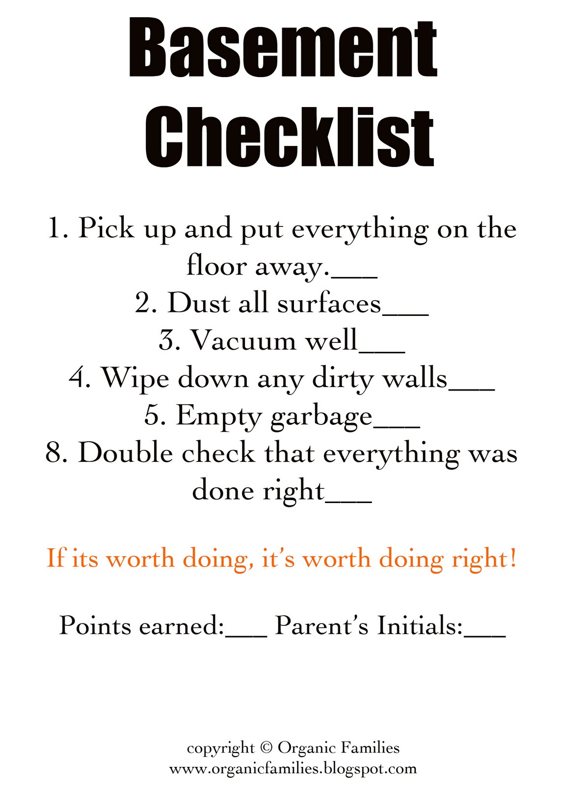 Kids Chores List Checklist