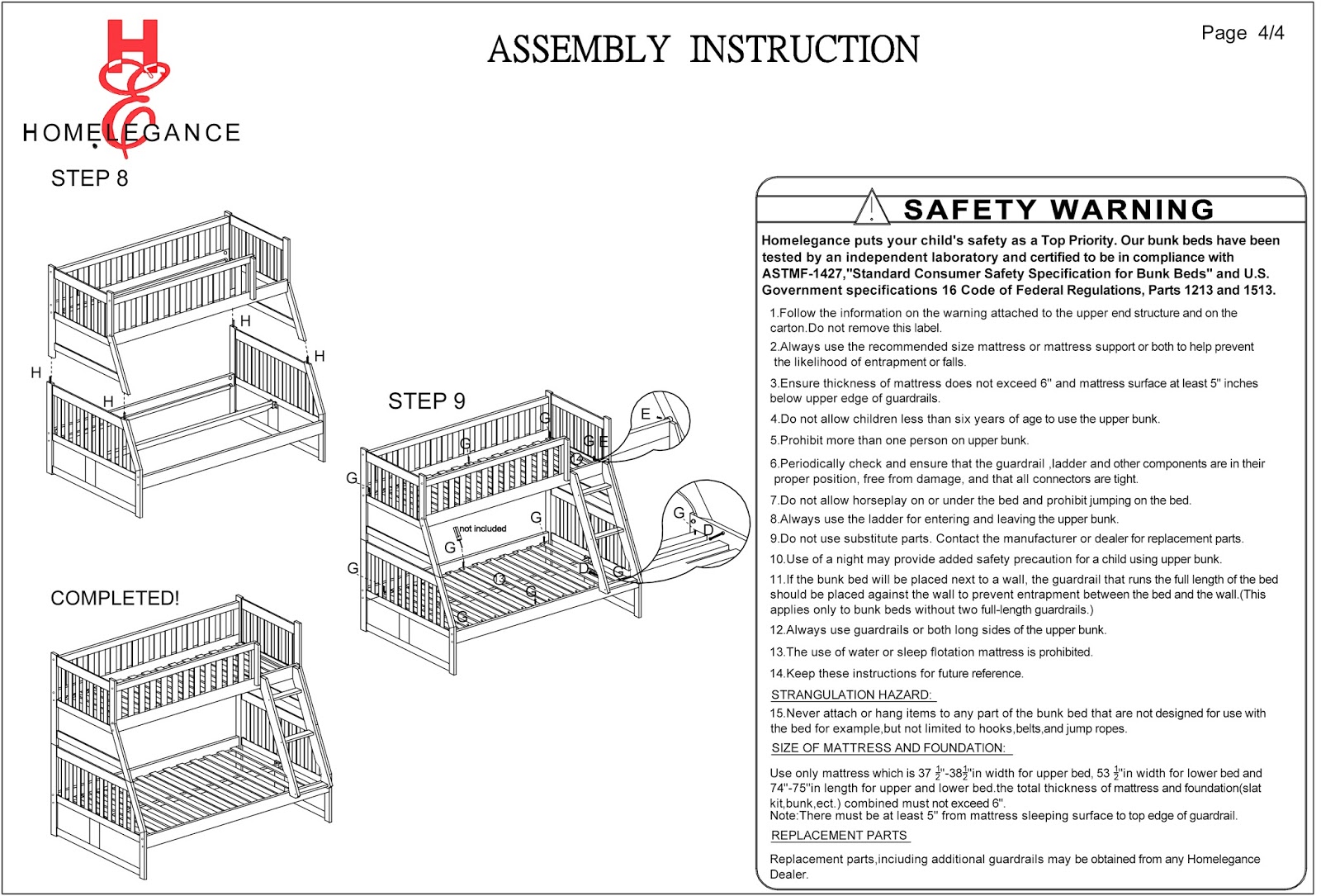 Homelegance Rowe B2018 Assembly Instructions Rowe Collection By Homelegance