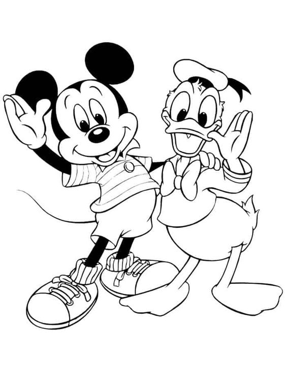 Tranh tô màu vịt Donald và chuột Micky