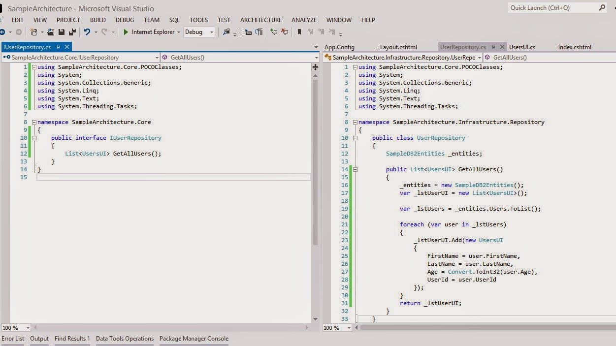 Onion architecture using MVC and database first approach