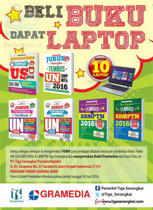 Promo Buku UN Tiga Serangkai Berhadiah 10 Laptop Keren