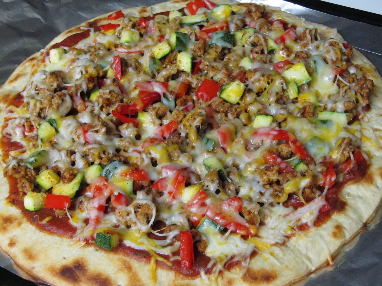 Jenn's Food Journey Seasoned Ground Pork and Veggie Pizza