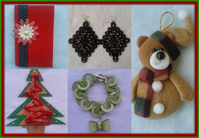 regalos handmade recibidos por el intercambio de navidad 2013: libreta, pulsera, colgante para el árbol, tarjeta de navidad y pendientes