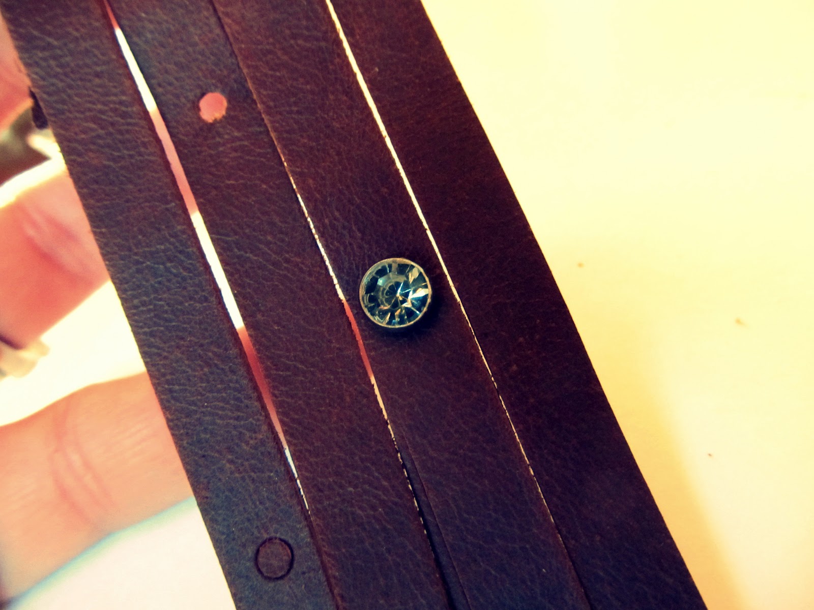 WobiSobi Leather and Rhinestone Cuff Bracelet