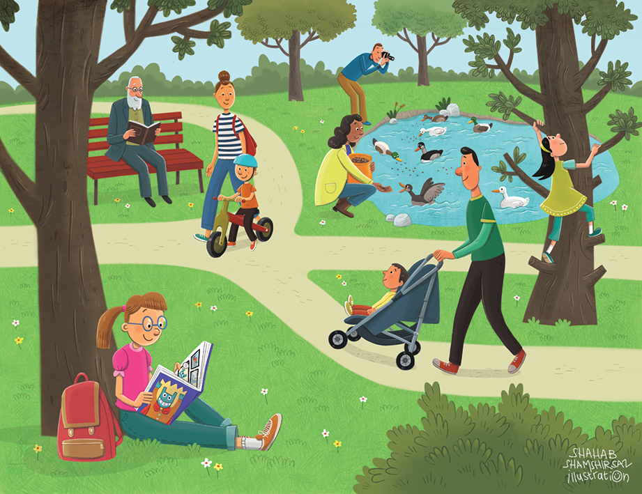 We can fun. Дети в парке. Рисунок парка. Парк иллюстрация. Люди в парке.