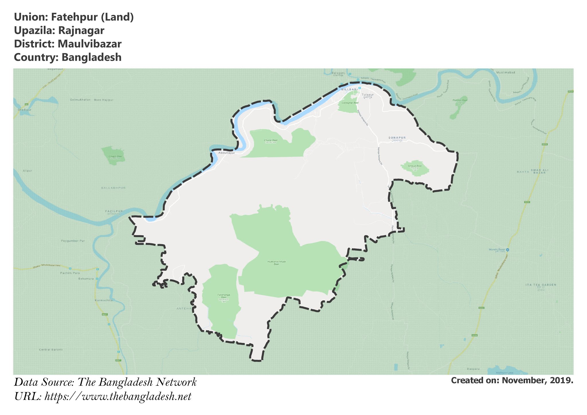 Map of Fatehpur of Maulvibazar, Bangladesh.