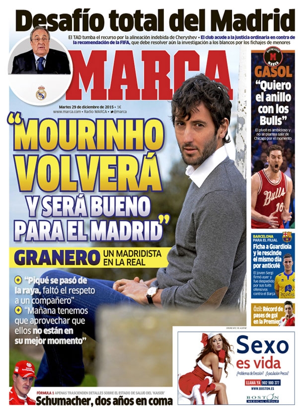 Granero, Marca: "Mourinho volverá y será bueno para el Madrid"