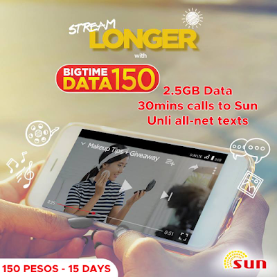 Sun Big Time Data 150 : 2.5GB Data + Unli All Net Texts + 30mins Calls to Sun for 15 Days