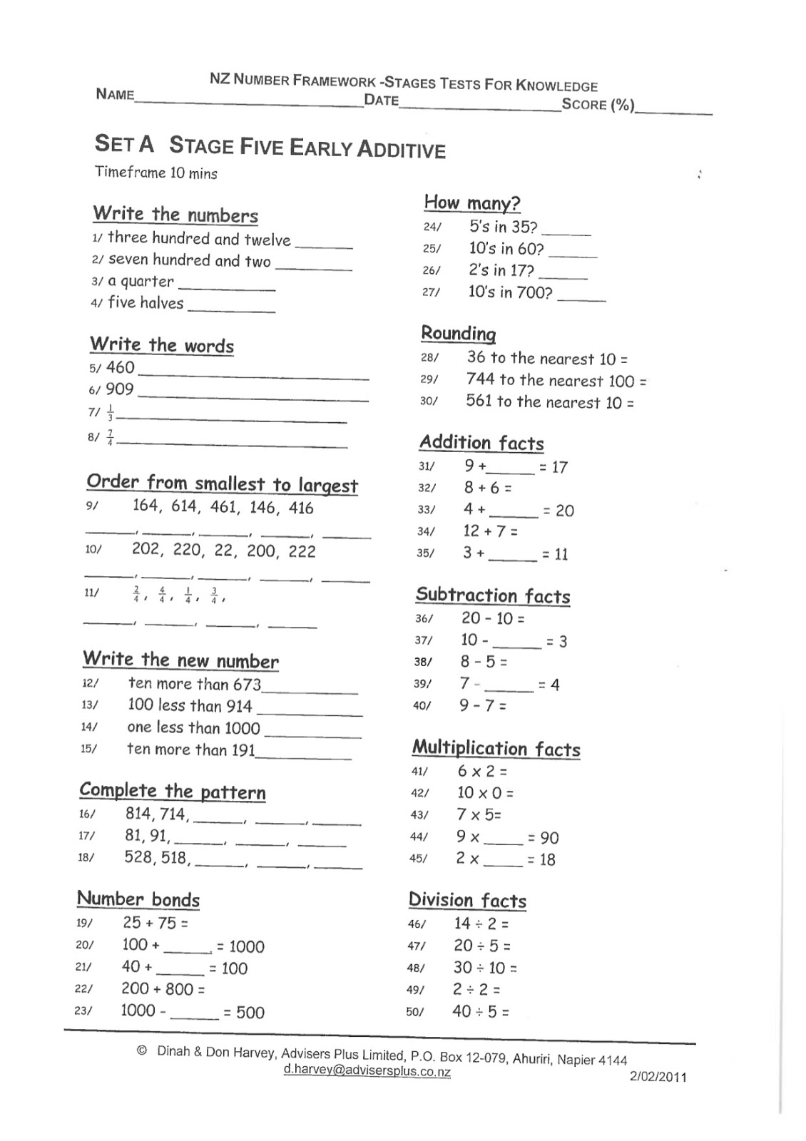 Nz Number Framework Stages Tests For Knowledge knowledge