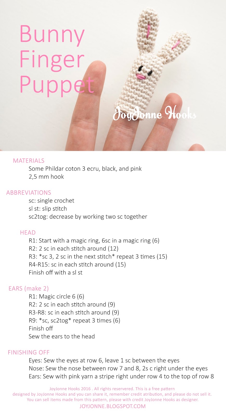 JoyJonne Hooks Pattern Finger puppet bunny