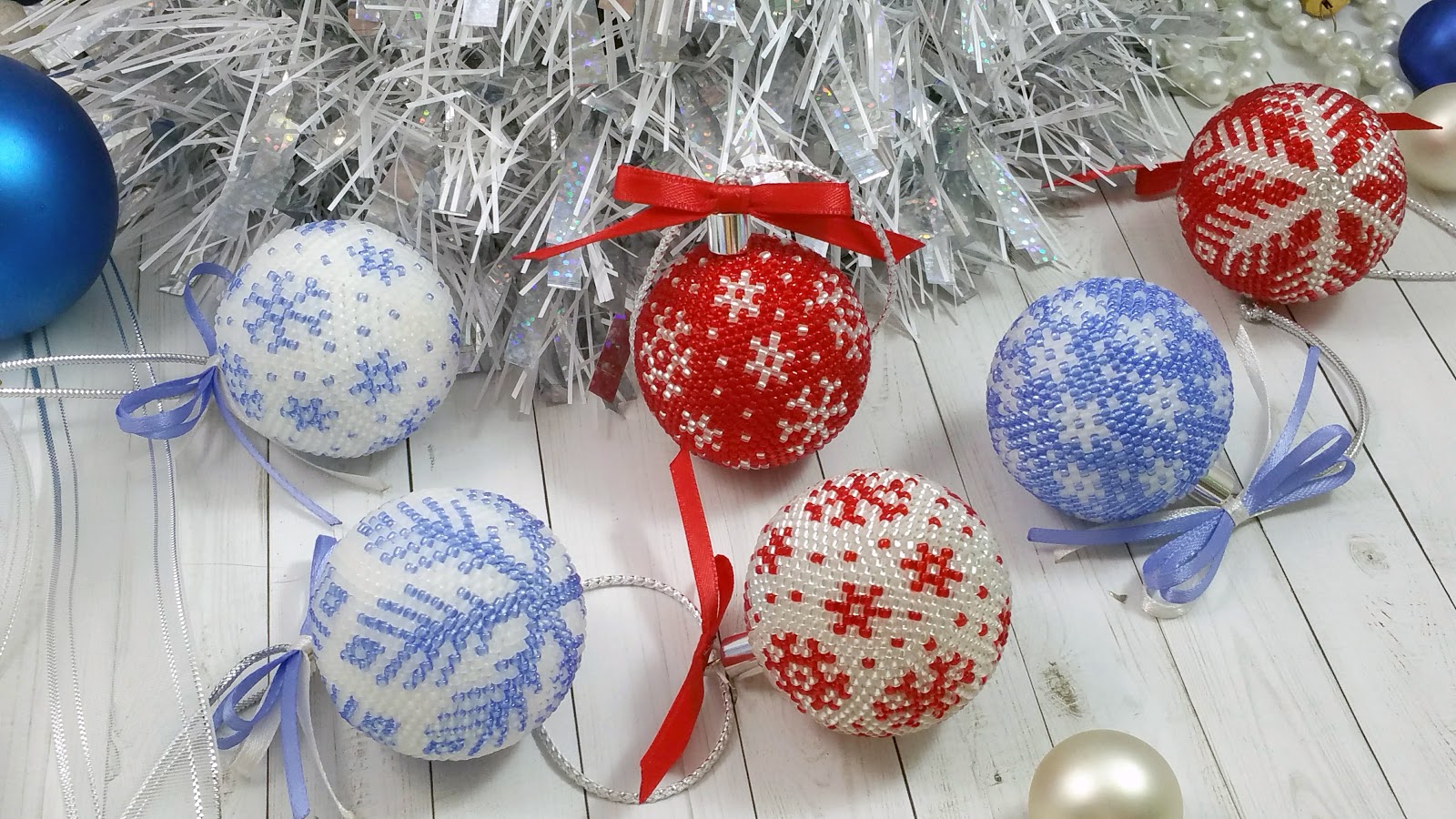 Red and white Christmas ornaments