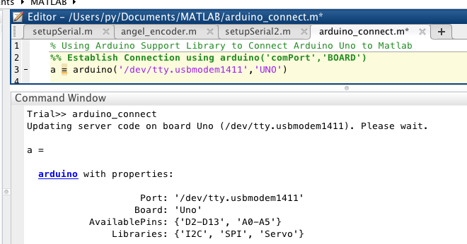 Viper encoder and motors: Arduino Support Package for MATLAB 1