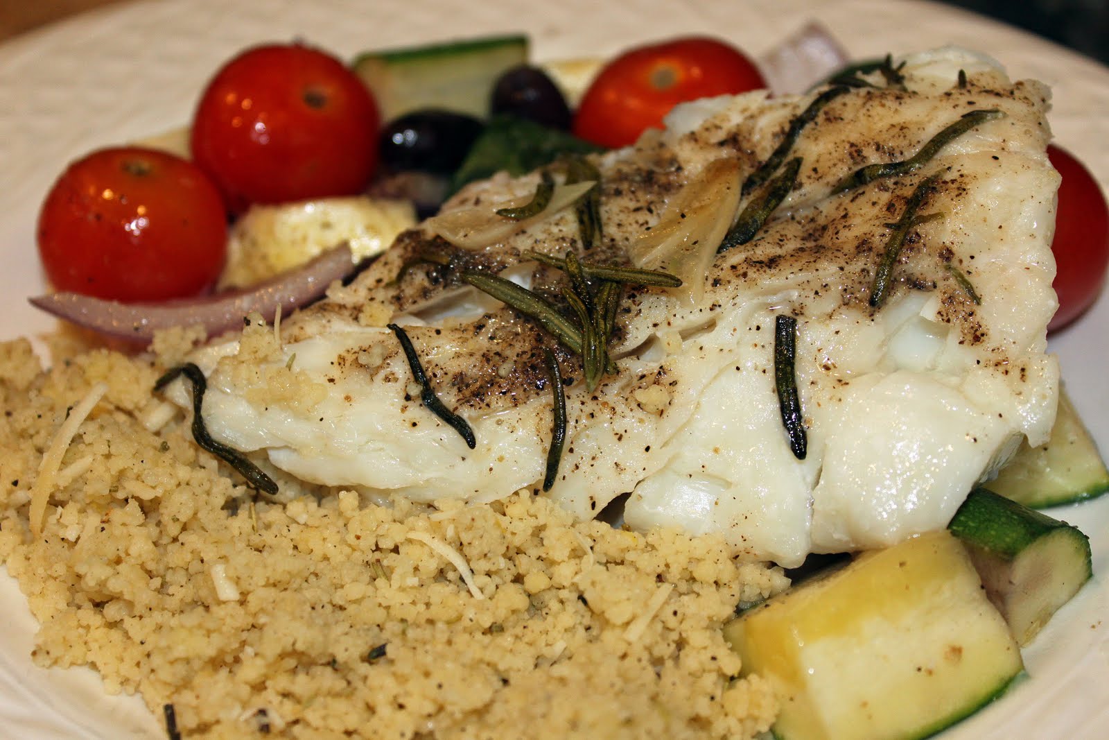 Eats & Sweets Halibut with Tomatoes, Rosemary, and Zucchini in Foil Packs