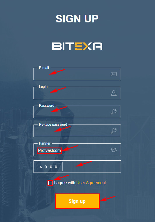 Регистрация в Bitexa