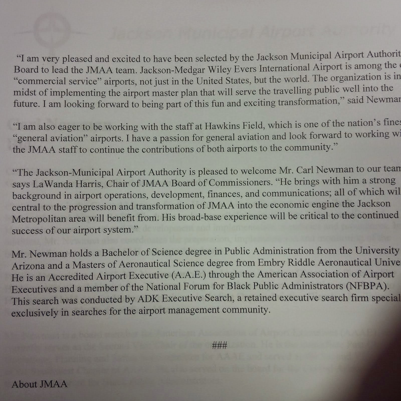 Jackson Jambalaya New airport CEO Carl D. Newman