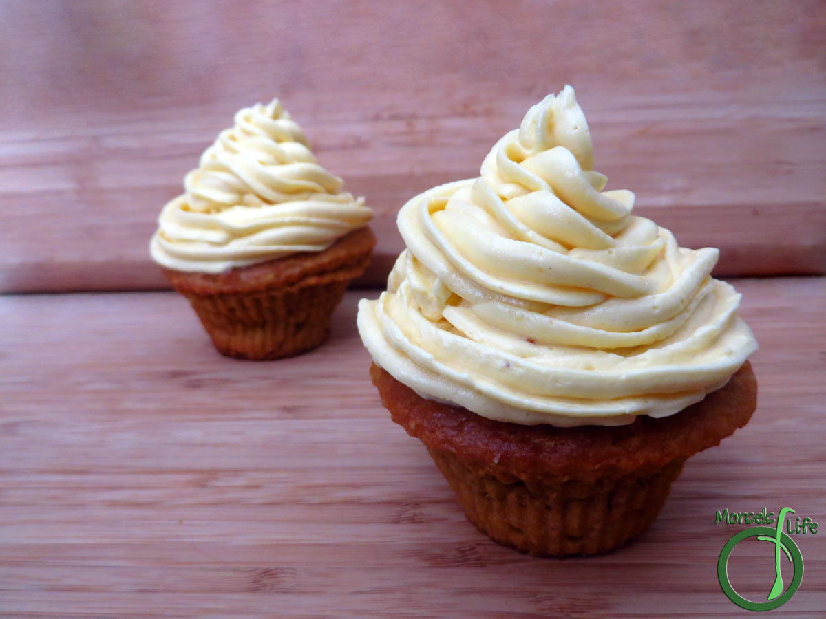 Morsels of Life - Mango Cupcakes - Make a small batch of these moist and flavorful (egg-free) mango cupcakes - made with real mango puree!