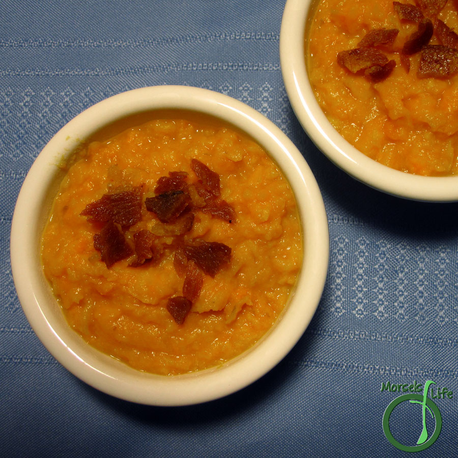 Morsels of Life - Garlic Mashed Sweet Potatoes - Savory sweet potatoes mashed with garlic and topped with a bit of bacon.