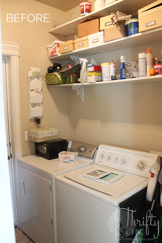 DIY in between washer and dryer storage cabinet for the laundry room | Small laundry room organization and storage ideas