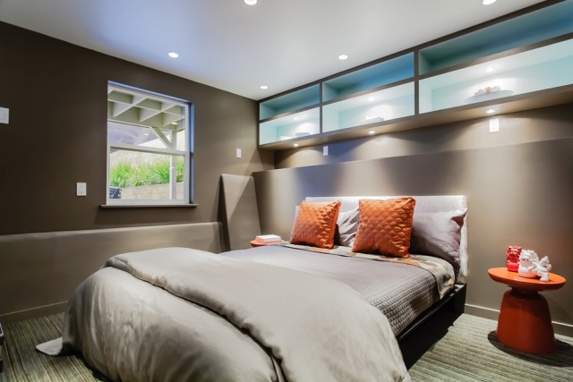 Dormitorio en naranja y gris - Ideas para decorar dormitorios