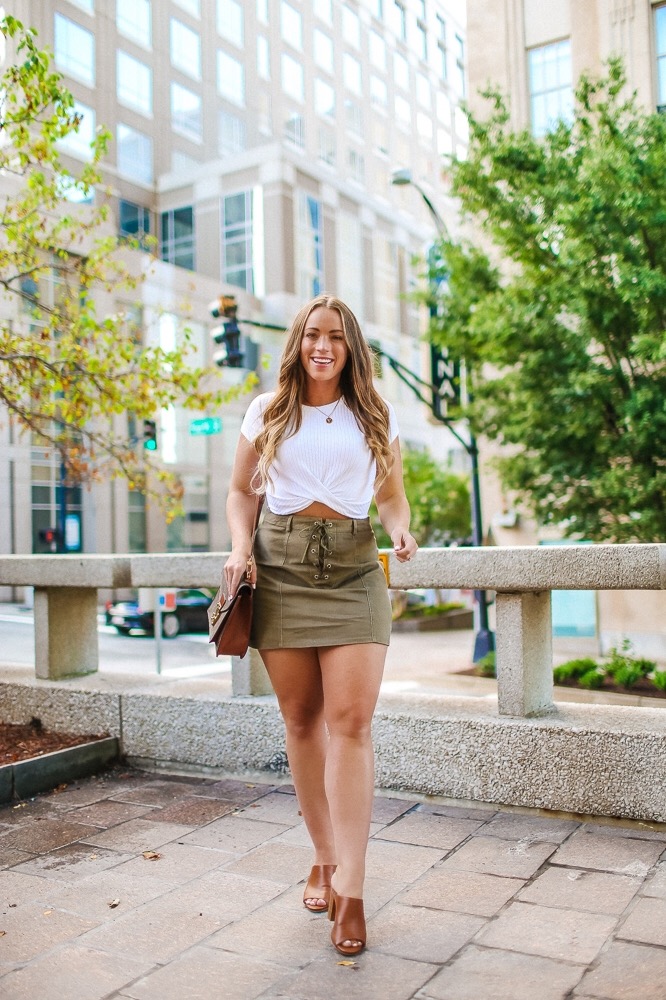 Crop Top & Olive Green Suede Lace Up Skirt