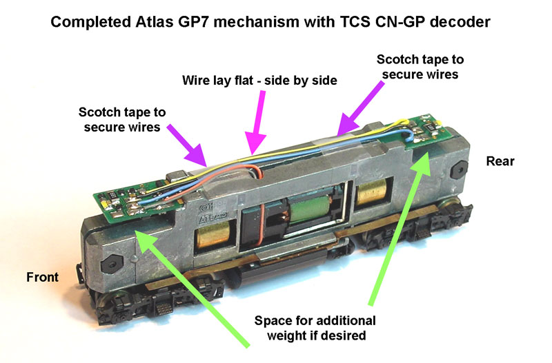 N Scale DCC Decoder Installs TCS CNGP in an Atlas GP7