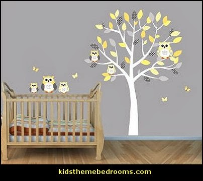 Owl Wall decal Stickers - owl theme bedroom decorating ideas owl theme bedroom decorating ideas - Owl room decorations - owl themed baby nursery - Owls wall stickers - owl bedding