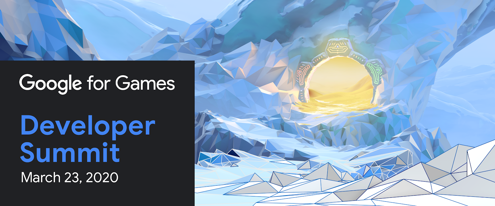 Google for Games Developer Summit banner. Video game background illustration