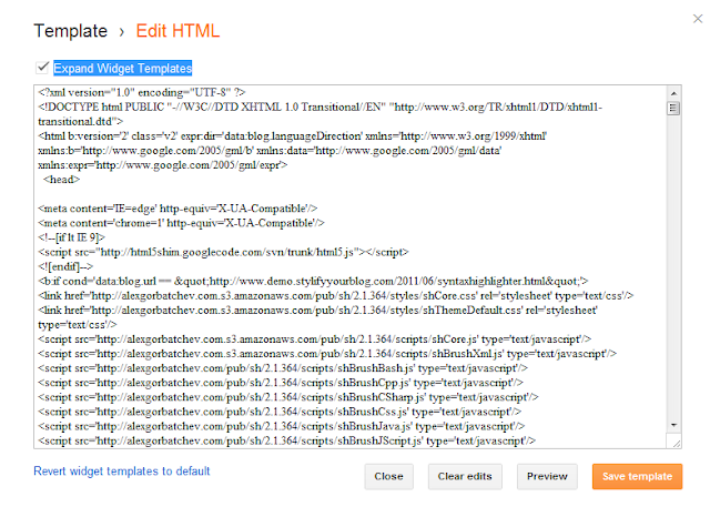 Edit HTML Blogger dashboard