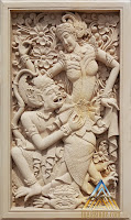 Relief batu alam paras jogja/batu putih gambar dewi sinta dan hanoman