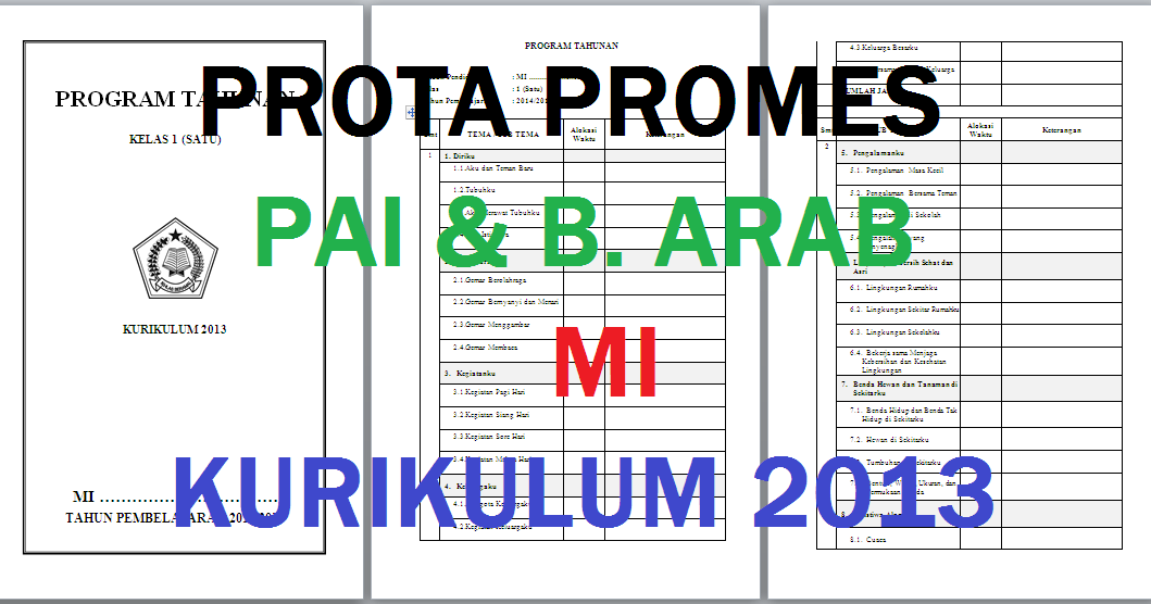 Prota Promes Bahasa Arab MI Kelas 1,2,3,4,5,6 Kurikulum 2013