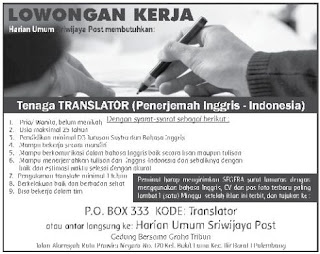 Tenaga Translator (Penerjemah Inggris - Indonesai)
