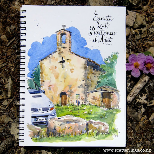Ermita Sant Bartomeu, near Alos de Balaguer, Catalunya. Watercolour sketch.