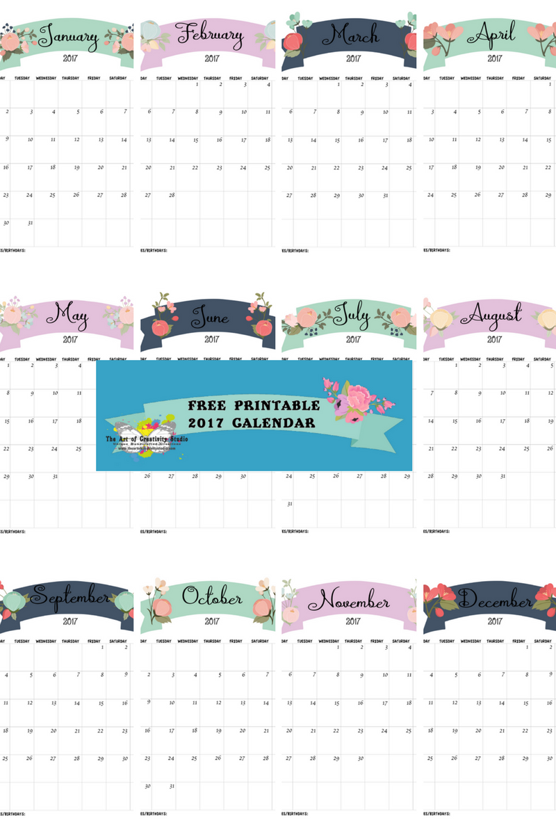 THE ART OF CREATIVITY STUDIO FREE PRINTABLE 2017 CALENDAR