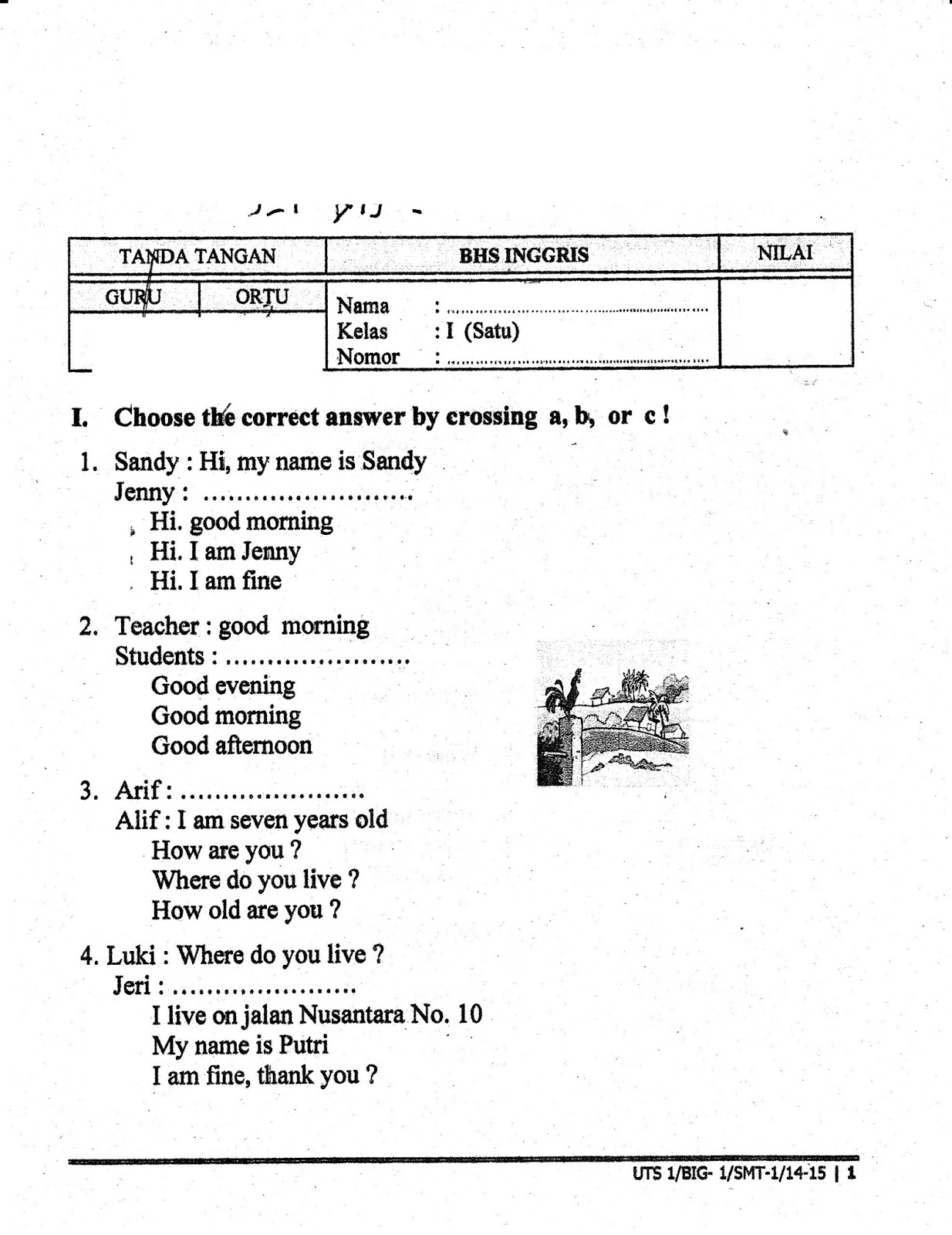 Matapelajaran Bahasa Inggris SD Kelas 1 Semester Ganjil TA 2014 2015 Kurikulum 2013 Download lengkap dlm format pdf