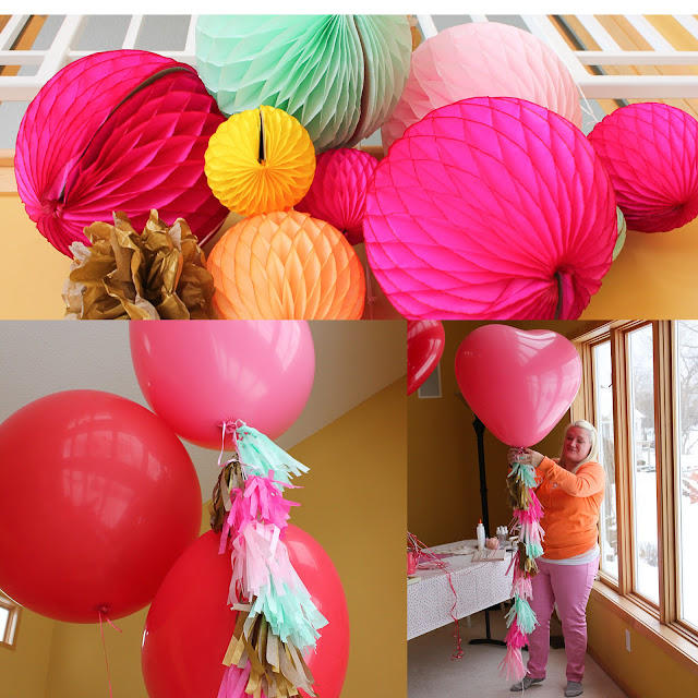 be crafty honeycomb balls and heart balloons