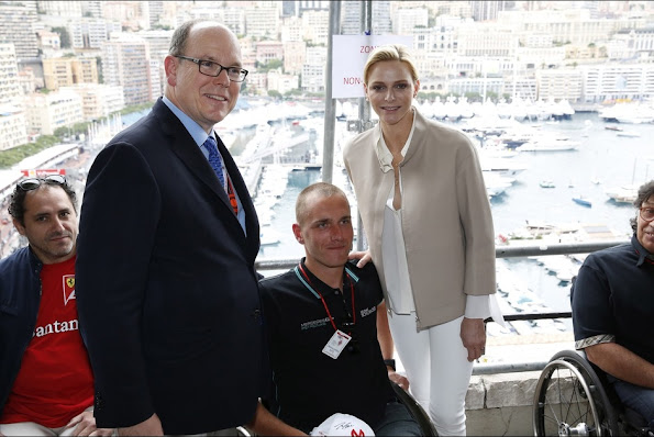 Prince Albert and Princess Charlene visited an association for people affected by traffic accidents on May 23, 2015 in Monte Carlo, Monaco