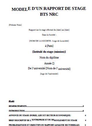 plan exemple MODELE D’UN RAPPORT DE STAGE BTS