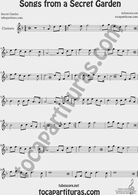  Songs from a Secret Garden Partitura de Clarinete Sheet Music for Clarinet Music Score