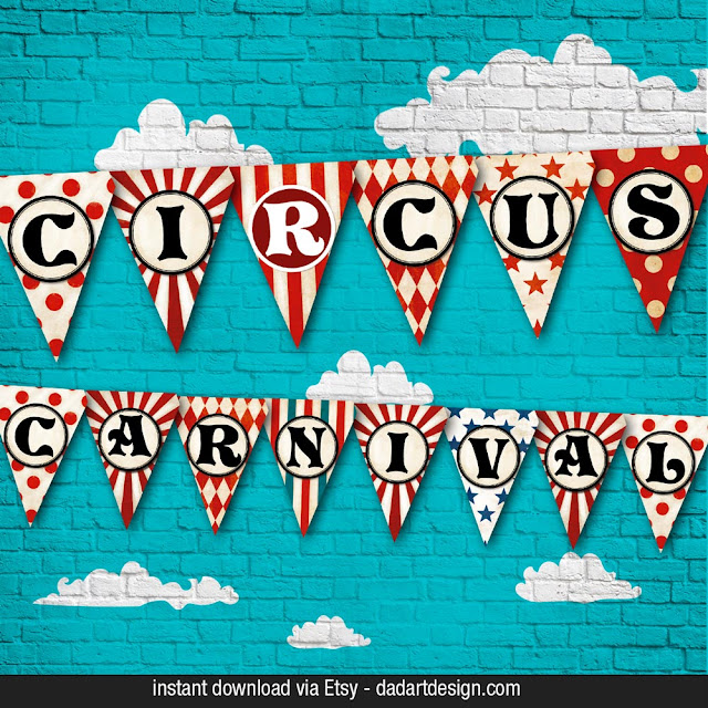 Custom Pennant Banner - Vintage Circus Alphabet instant download via Etsy border=
