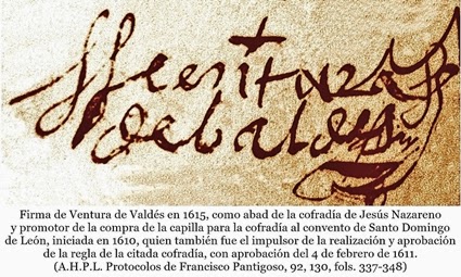 Firma de Ventura de Valdes. 1615. 21 de abril