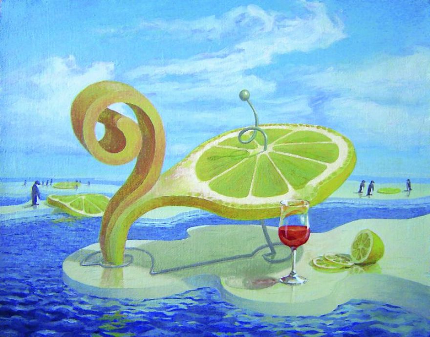 03-Lemon-On-Ice-Floe-Vitaly-Urzhumov-Surreal-Paintings-of-the-World-of-Lemons-and-More-www-designstack-co