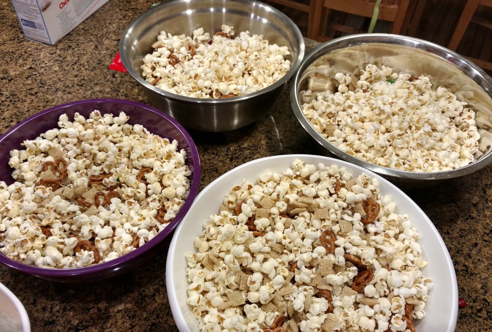 White Chocolate Popcorn & Pretzel Snack Mix Sunshine and Munchkins
