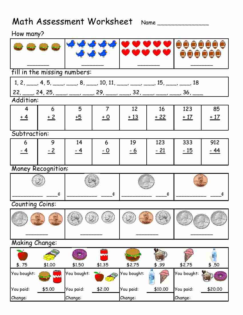 Free Printable Math Assessment For Kindergarten