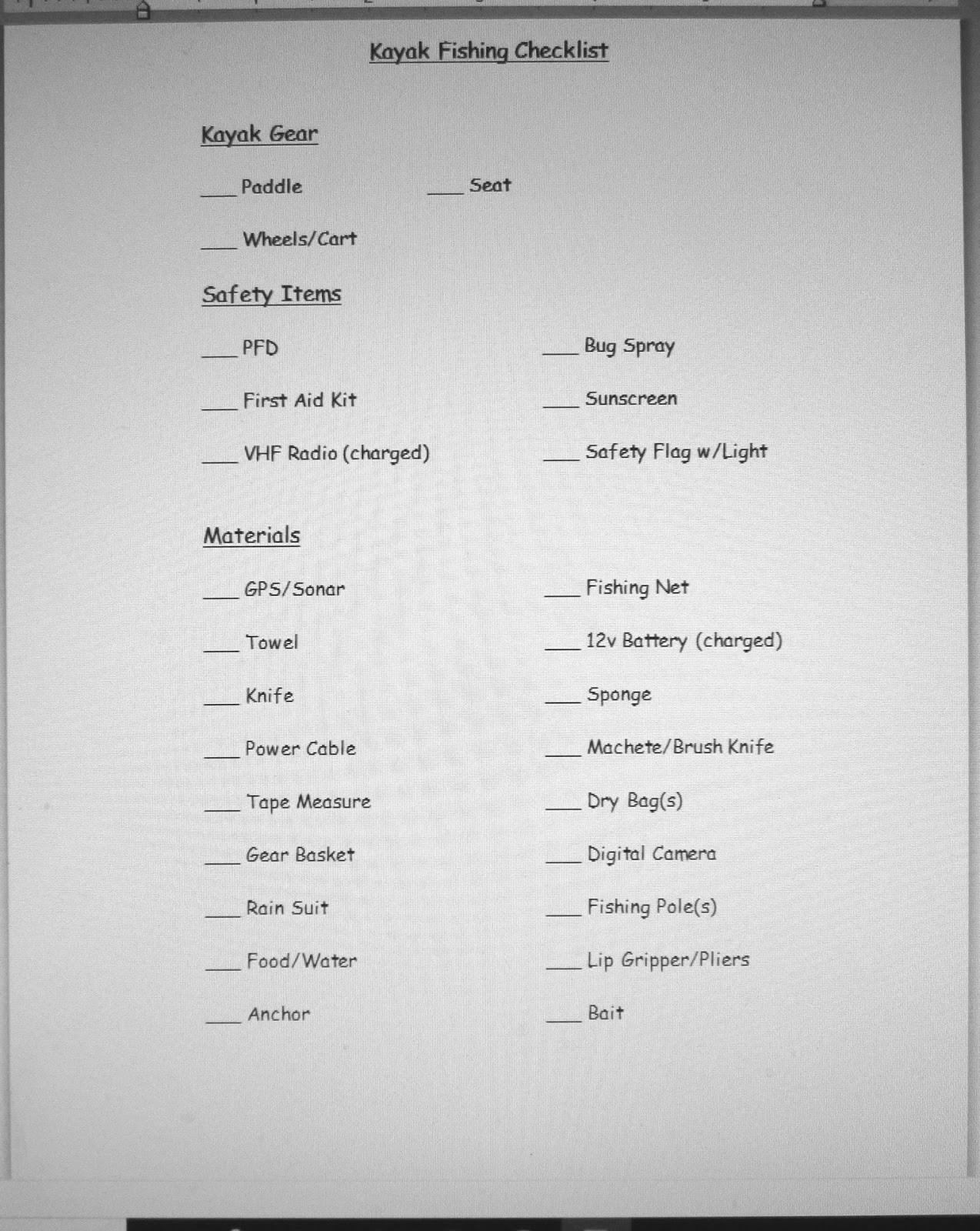 Kayak Fishing Country The Kayak Angler's Checklist